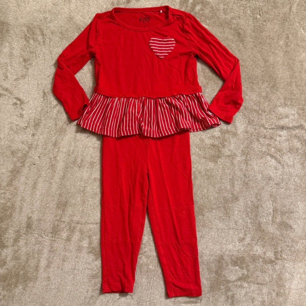 Little Sleepies Play Red Heart Peplum Top & Leggings Set 2T Bamboo Lunaluxe